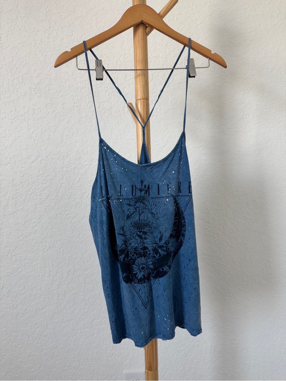 Distressed Oversized Blue boho razer back top